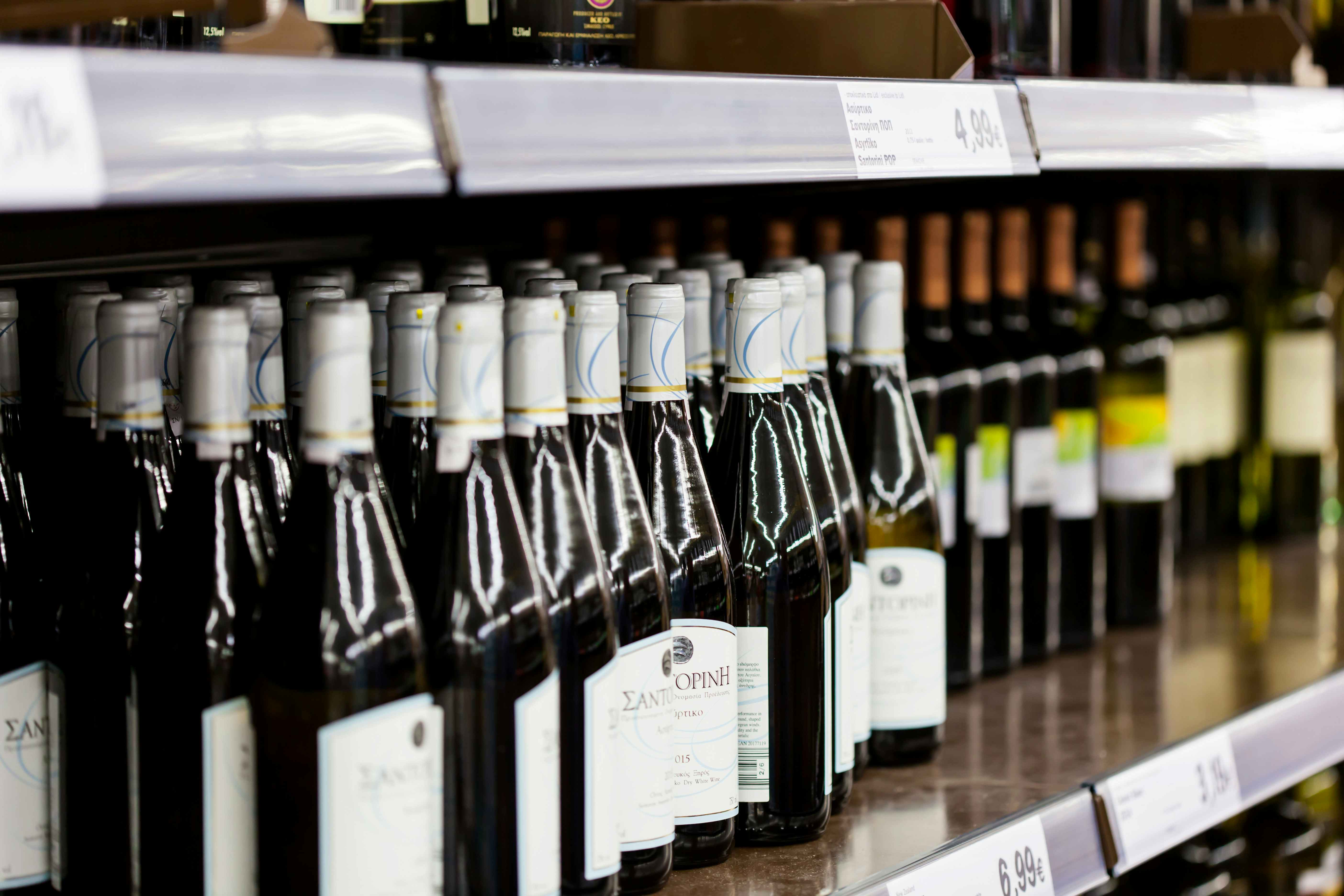 Wine on a shelf at Lidl