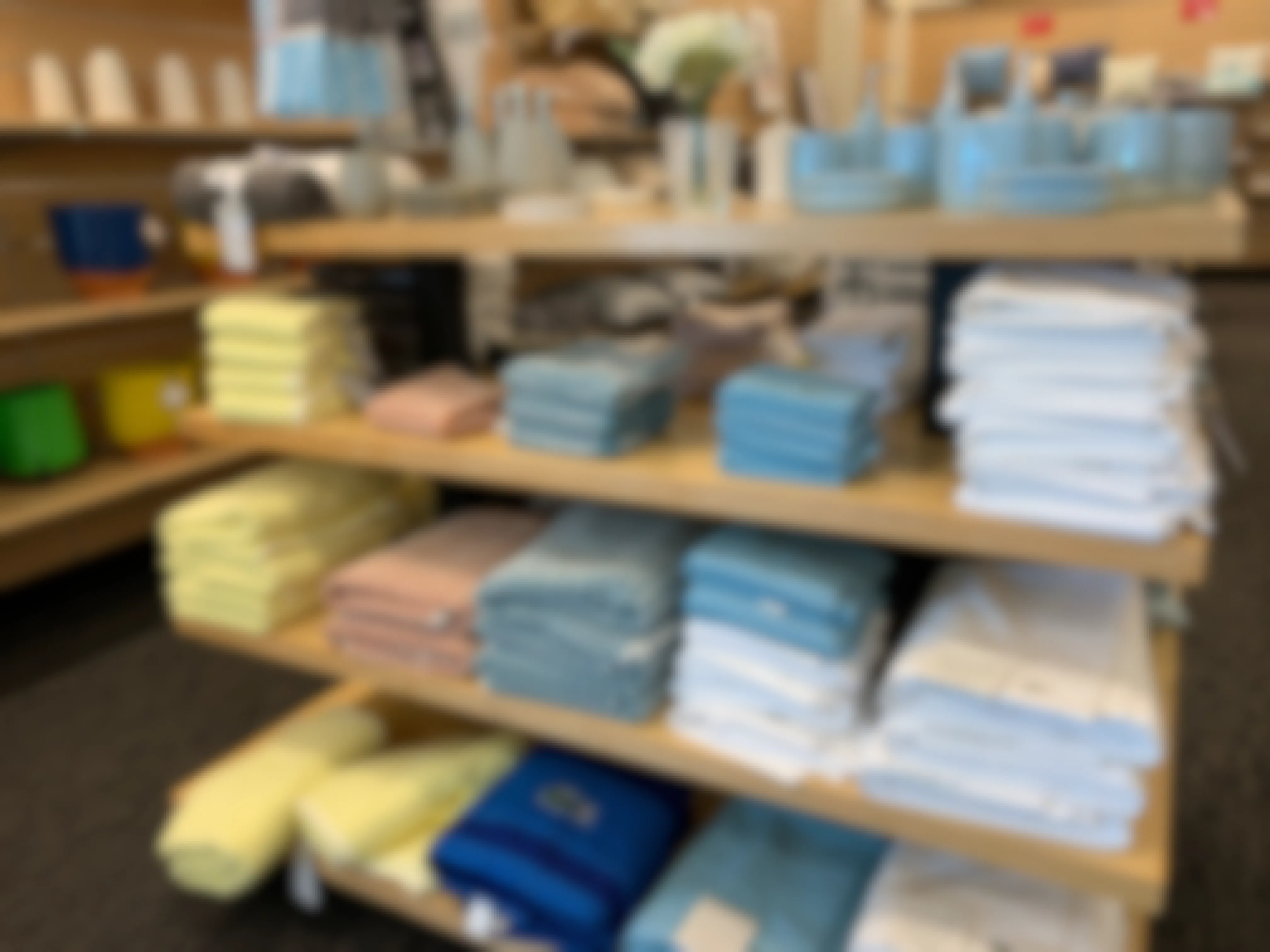 A display of towels and bath decor inside nordstrom rack.