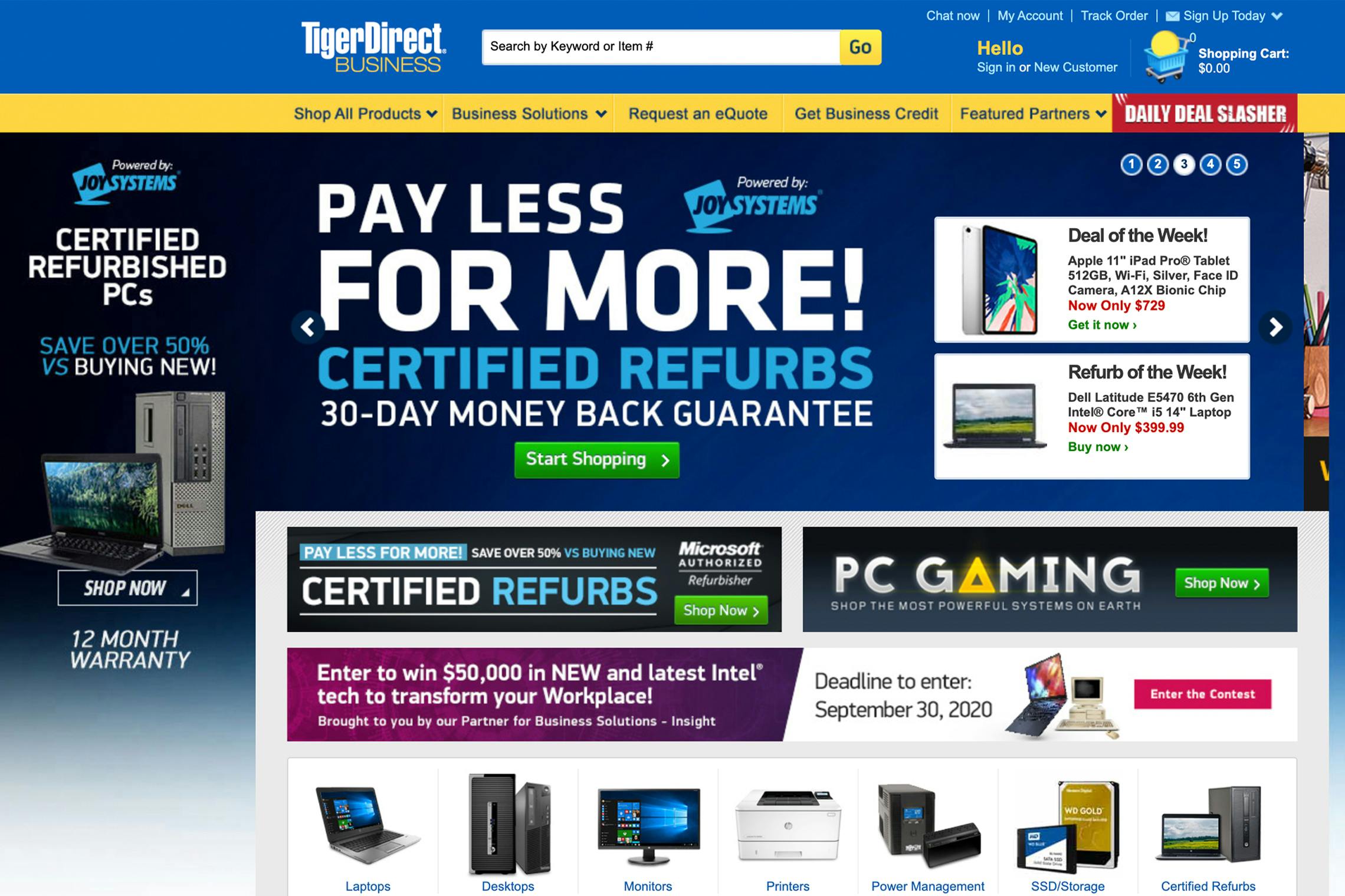 Tiger Direct website screenshot. 