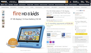 A screenshot of an amazon fire tablet with the 5 monthly payment option circled, showing their buy now pay later option.