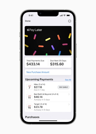 Screenshot of Apple Buy Now Pay Later payment option on an iPhone