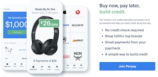 Main website of buy now pay later website perpay and info about the service