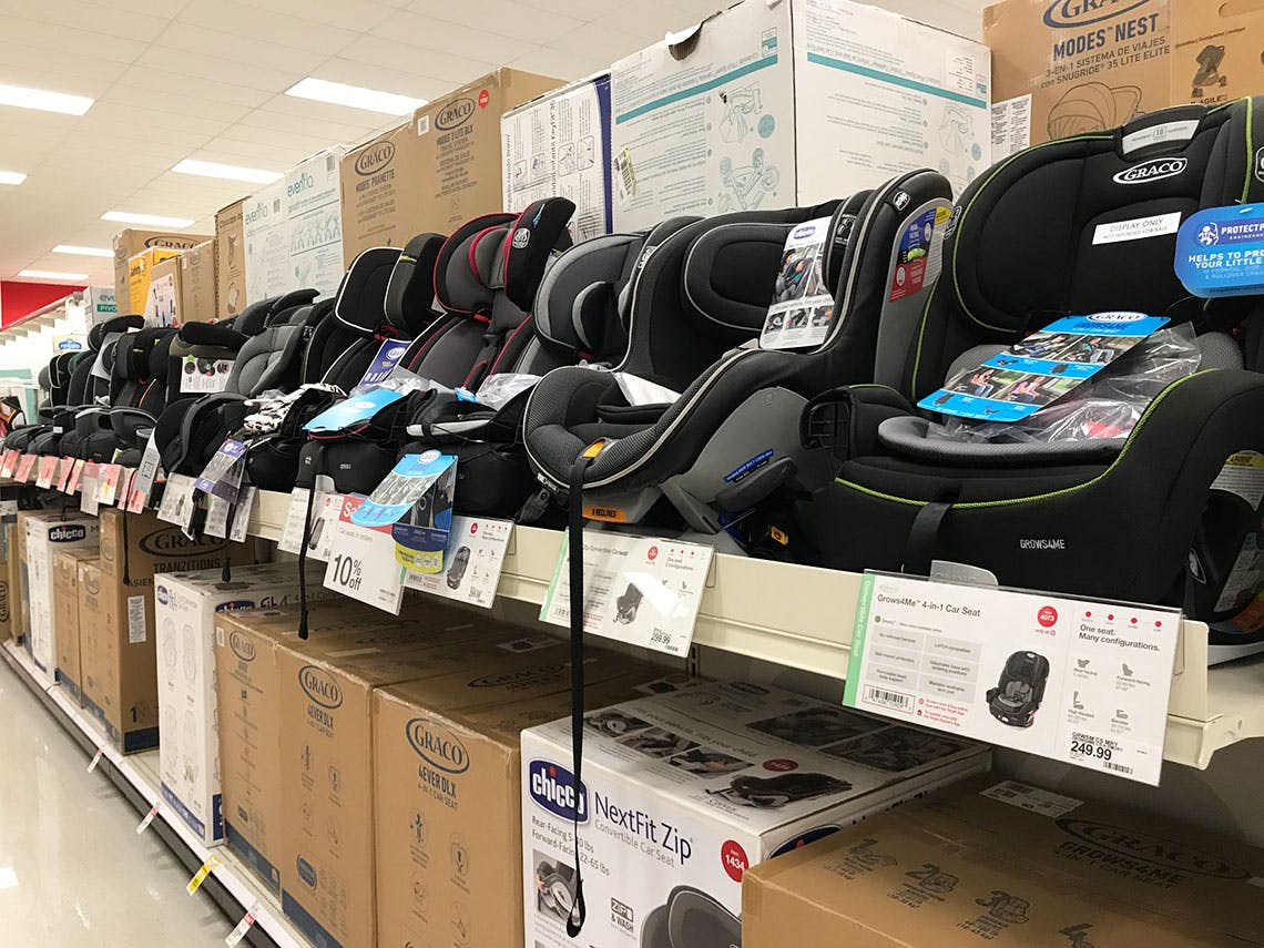 Car seats on the shelf at Target