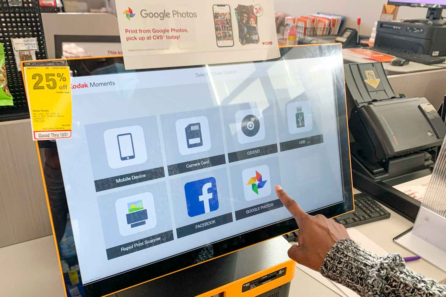 woman clicking google photos at cvs