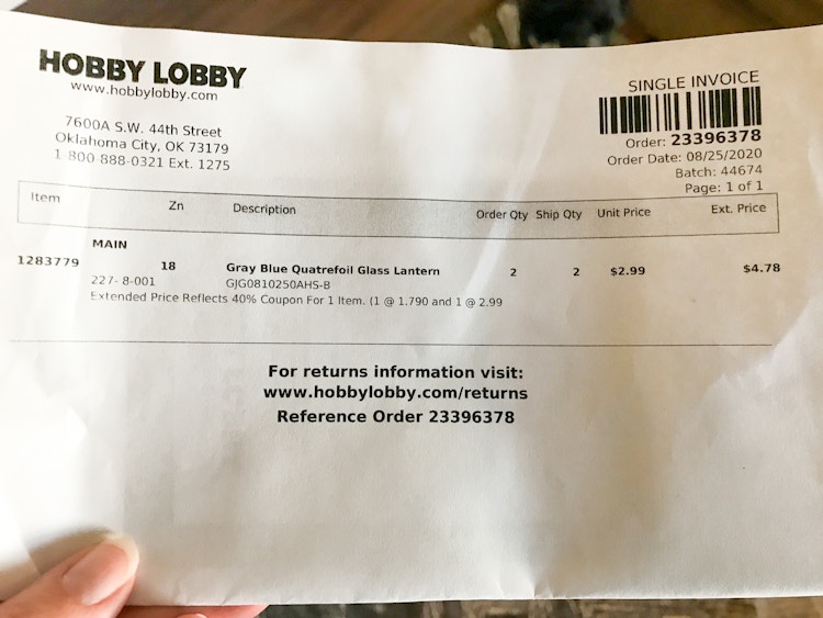 Online order receipt