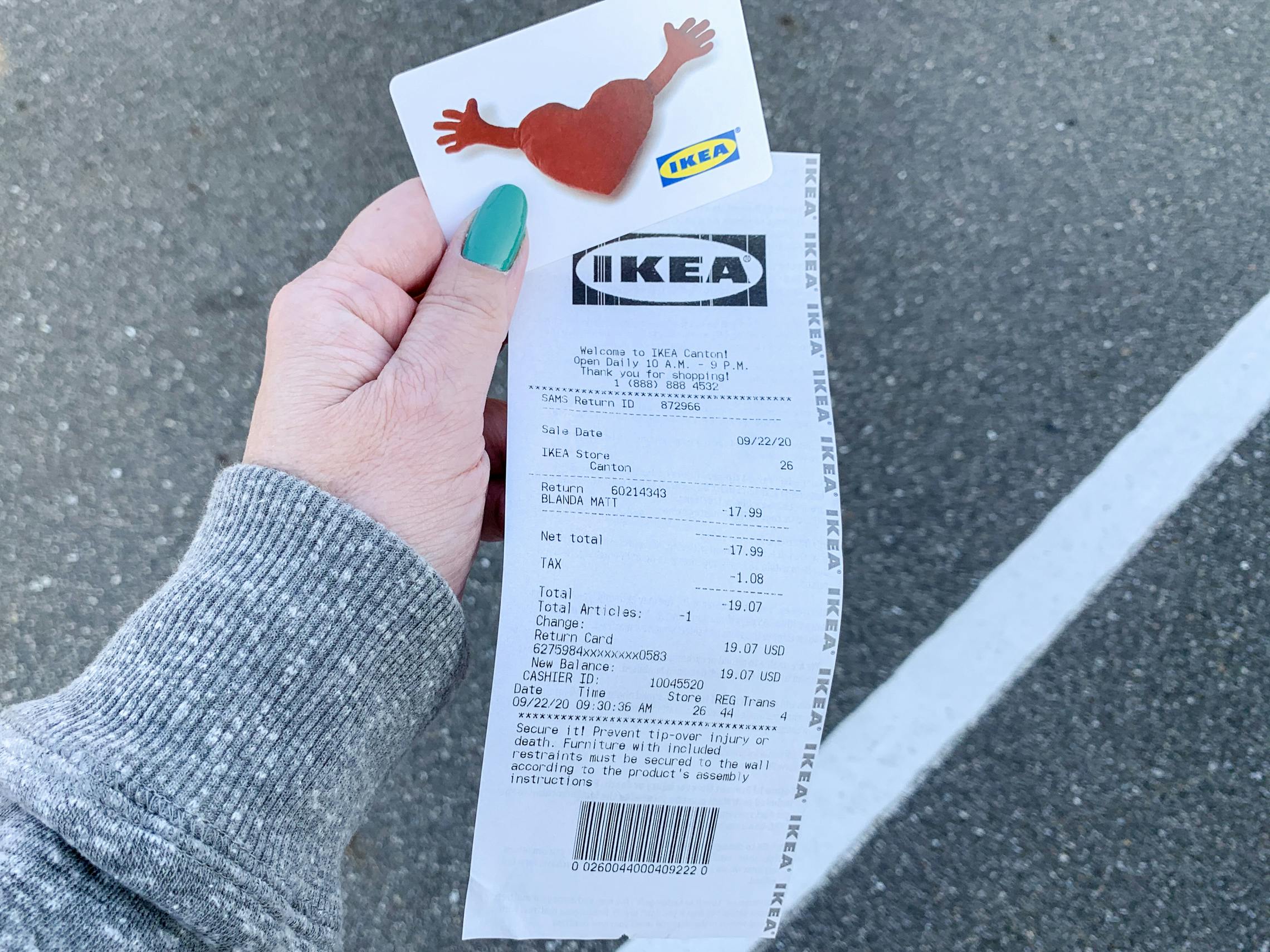 Ikea gift card and return receipt