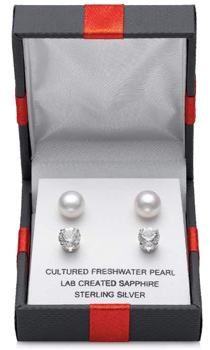 jcpenney Lab Created White Sapphire and Cultured Freshwater Pearl 2 Pair Stud Earring Set in Sterling Silver stock image 2020