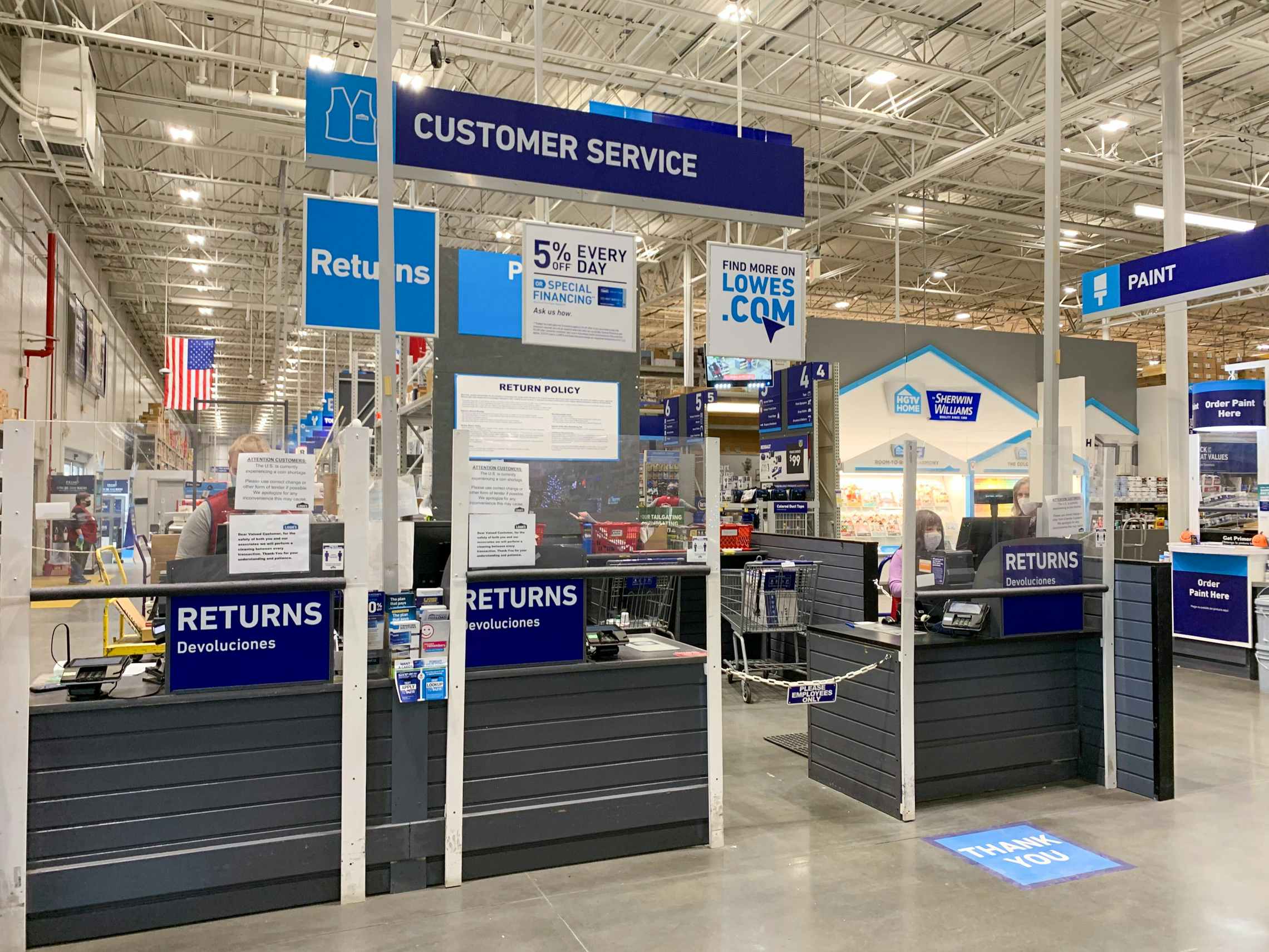 The Lowe's Customer Service desk and Return counter.