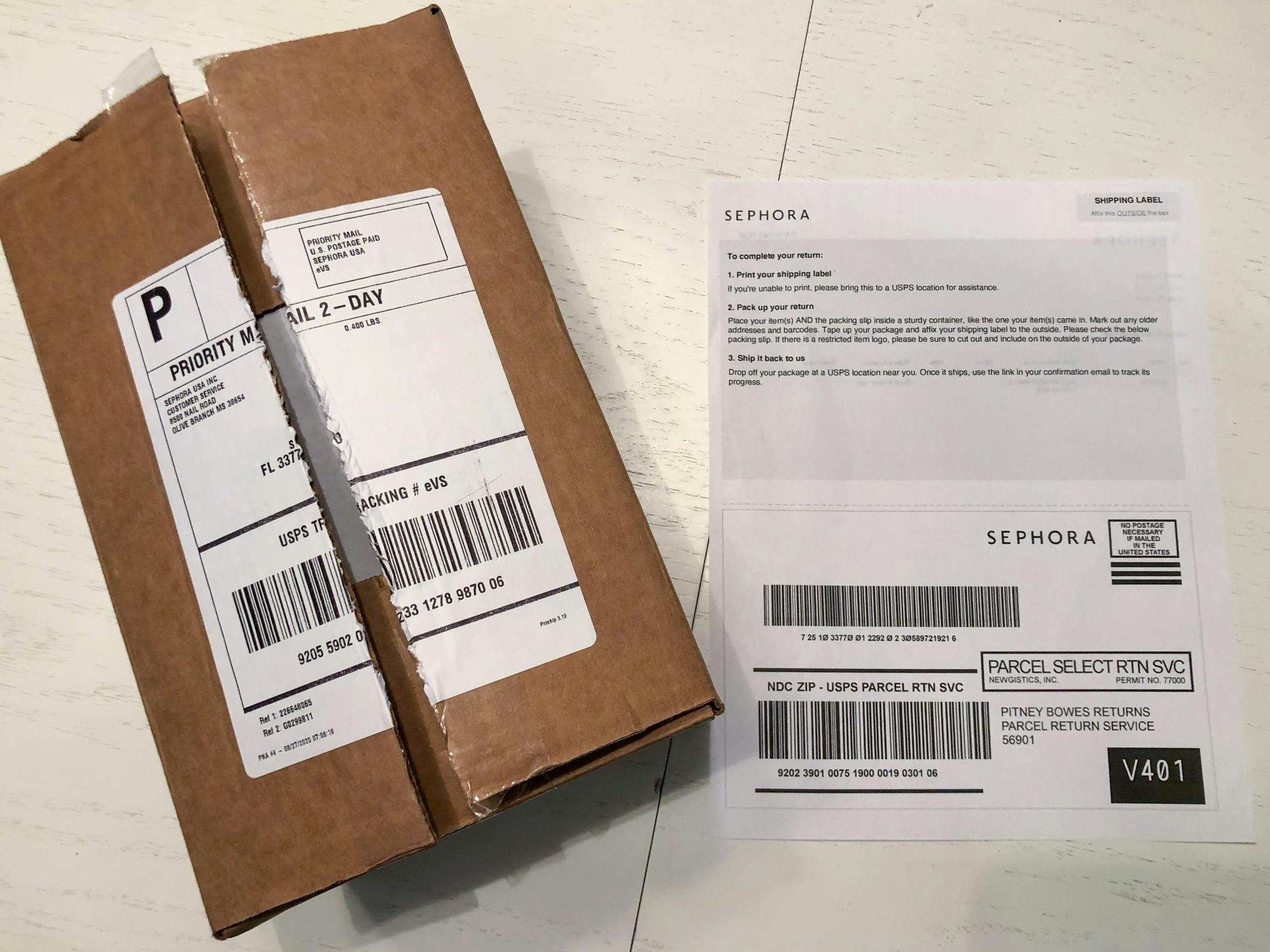 Shipping box and printed out return shipping label
