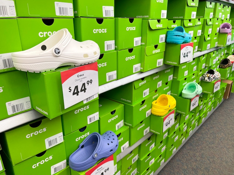 Crocks on display, for sale at Shoe Carnival.