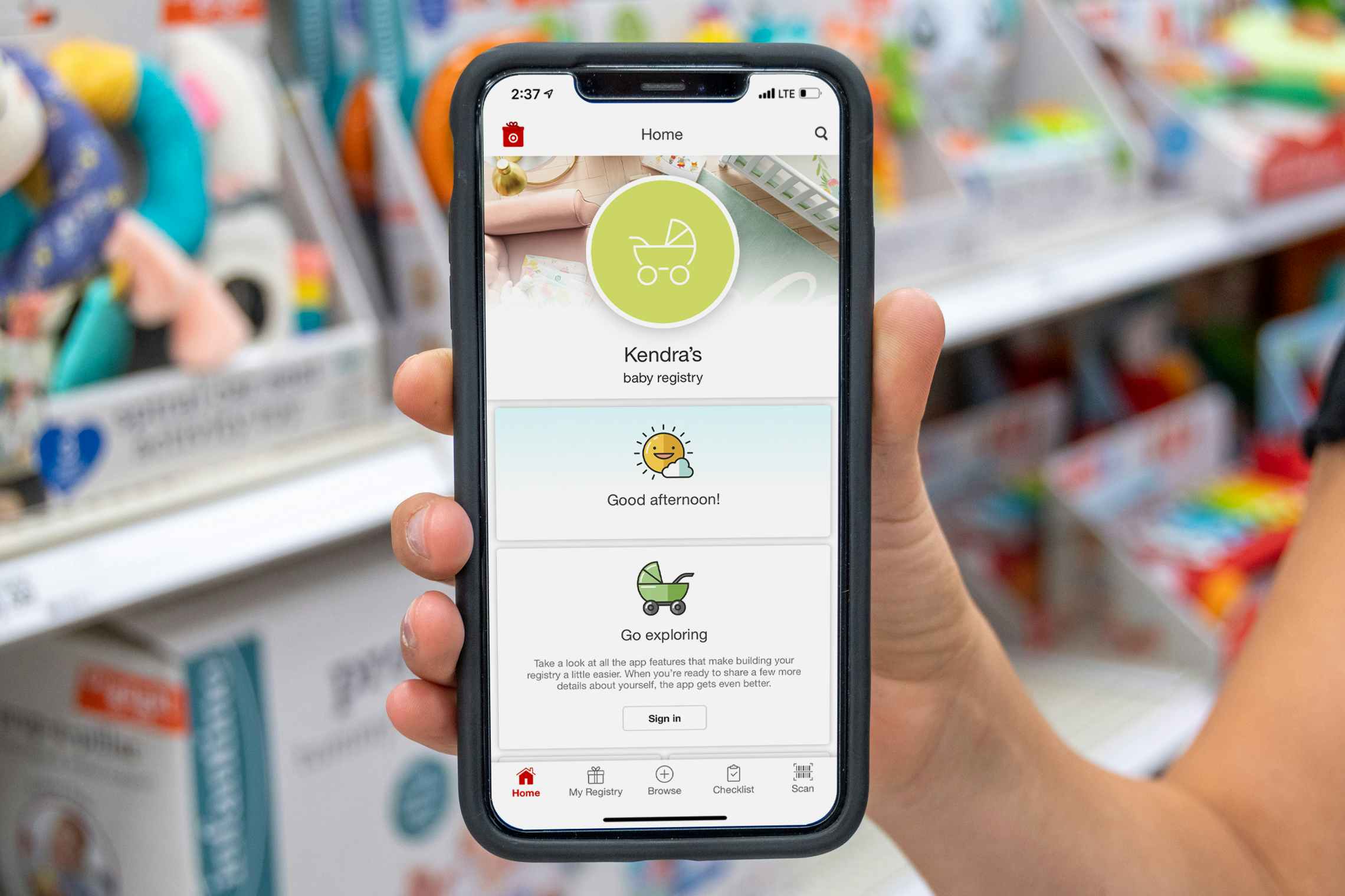 Target Registry app on a cell phone