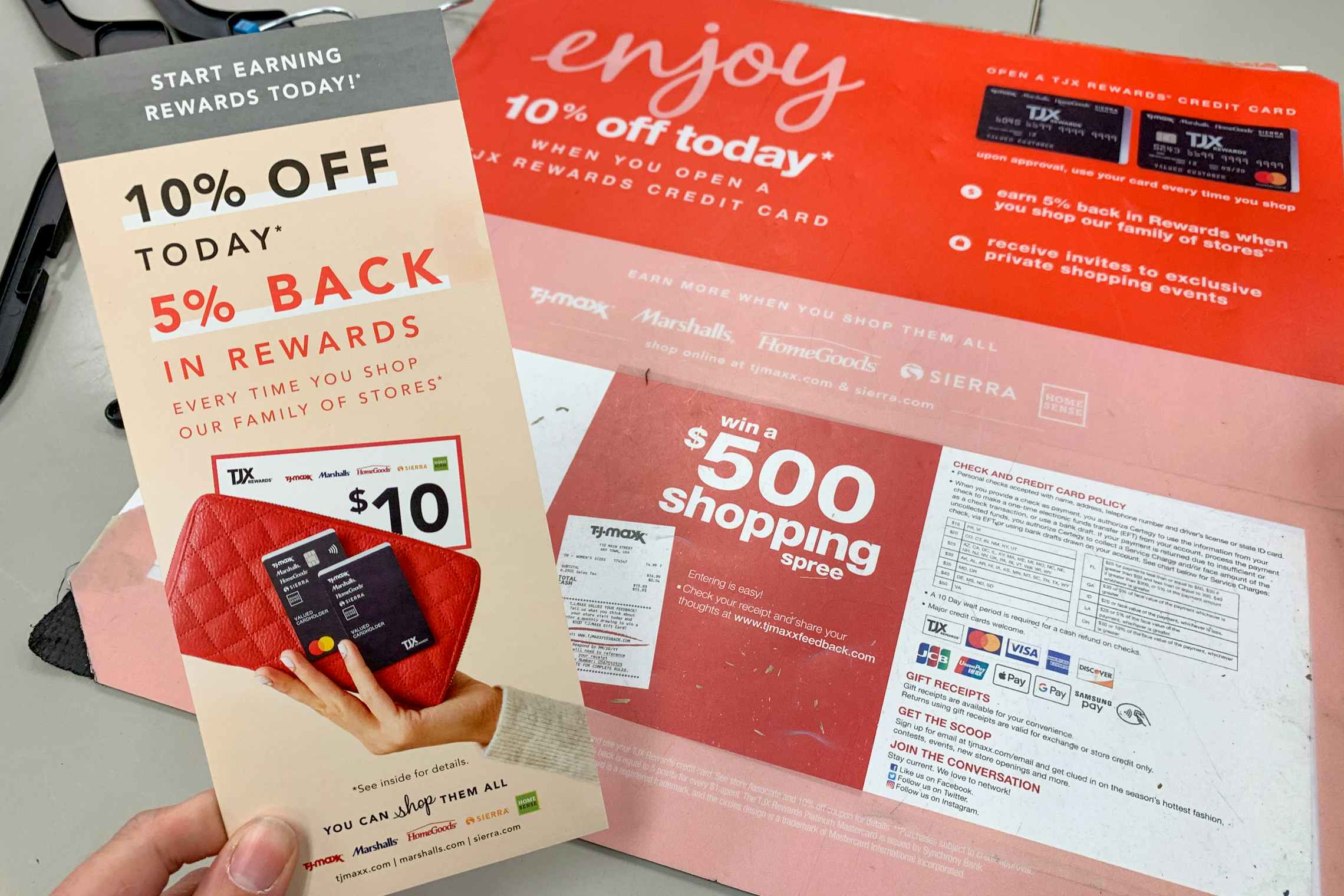 TJ Maxx credit card and reward brochure signage
