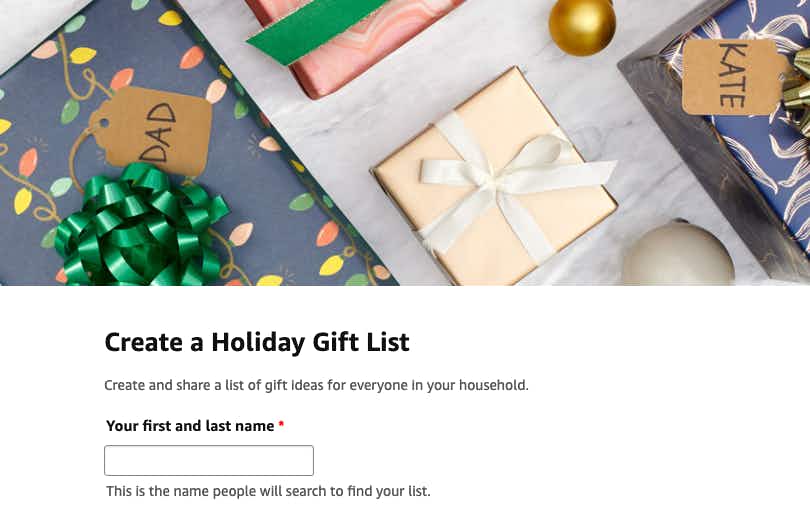 A screenshot of the Amazon holiday gift list page.