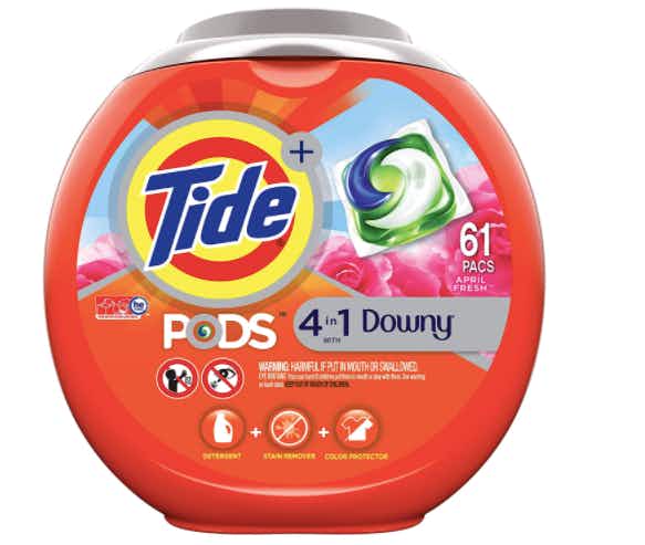 A 61 count container of Tide Pods