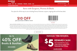 Screenshot of Famous Footwear coupon.