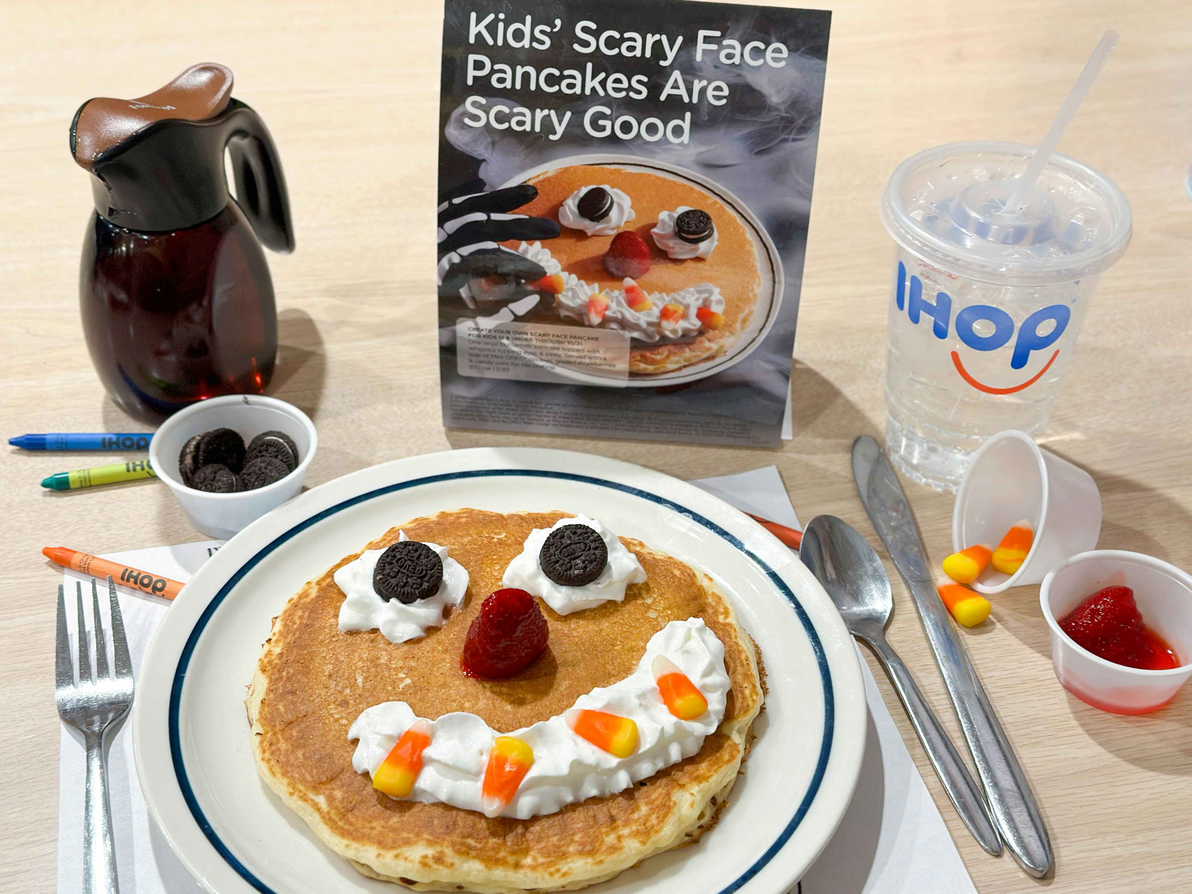 ihop scary face pancakes signage in restaurant
