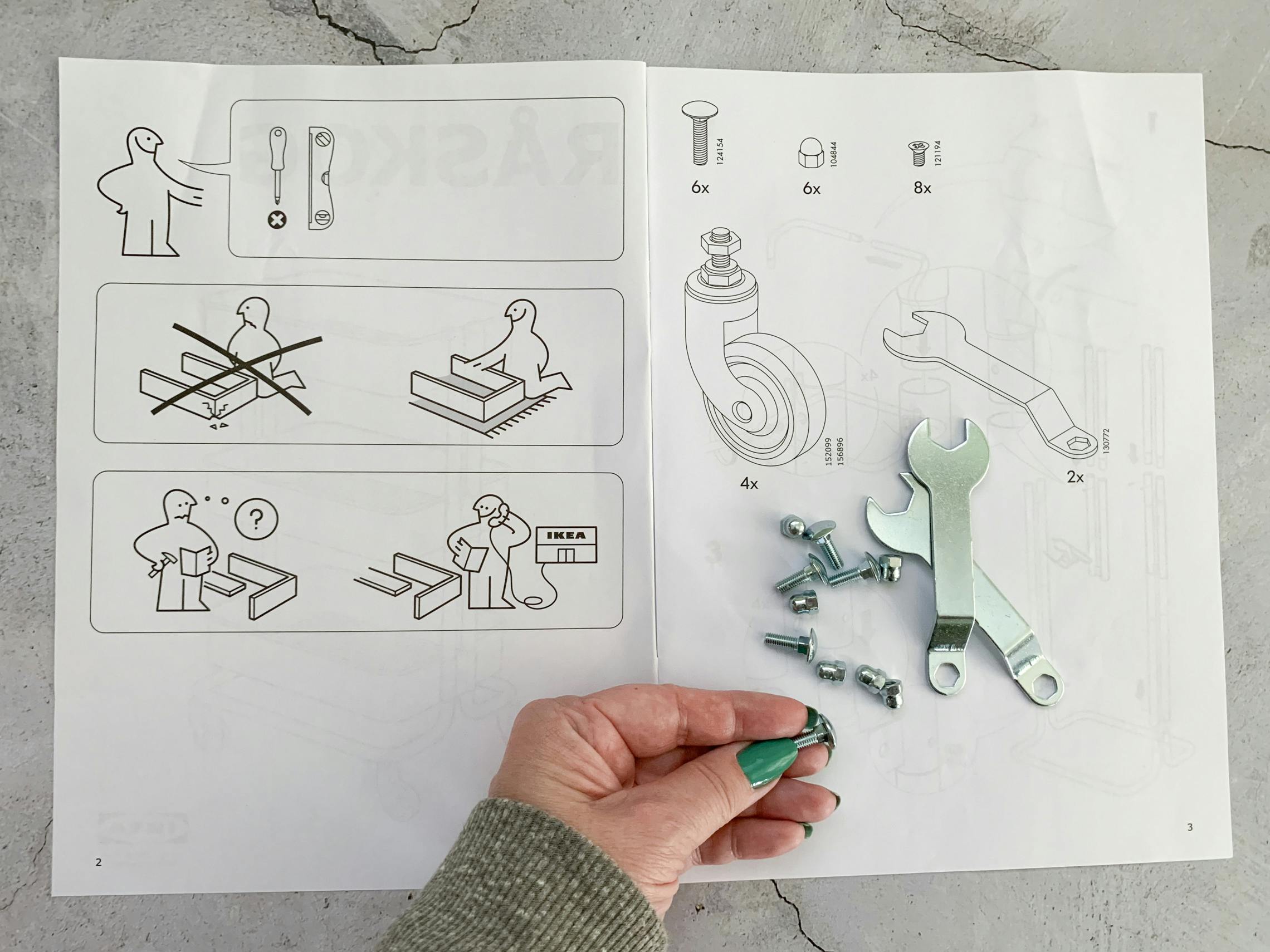 Ikea manual and parts for furniture