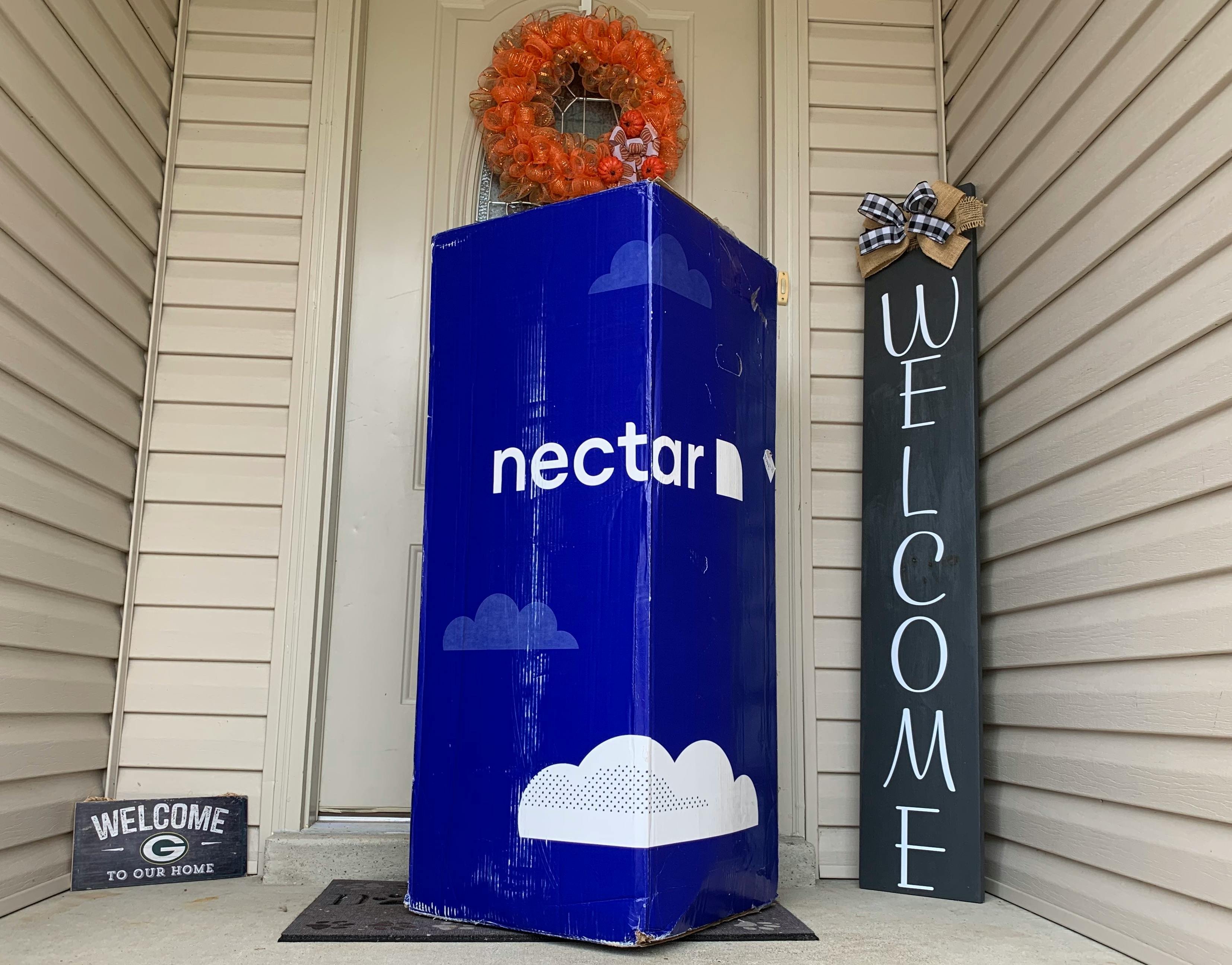 nectar mattress box on person's front porch
