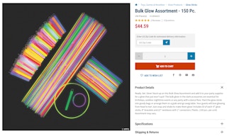 Screenshot of glows sticks on the Oriental Trading Website