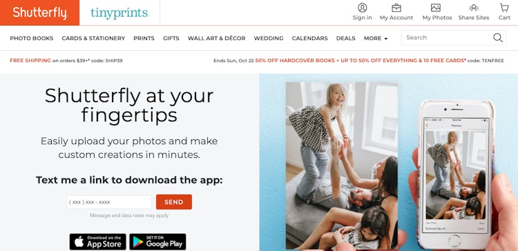 homescreen Shutterfly showing app download