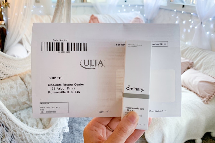 The ordinary skin care product and an online Ulta order receipt.