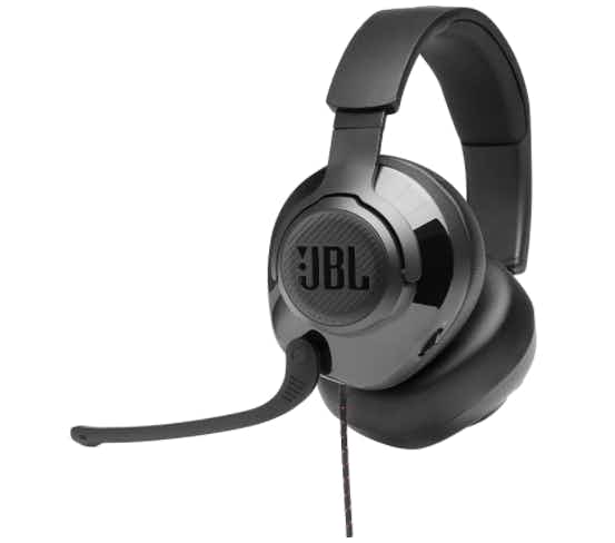 Black JBL wired headphones with a microphone piece
