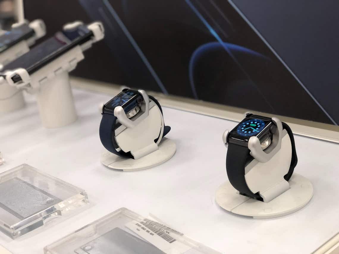Apple Watches on display