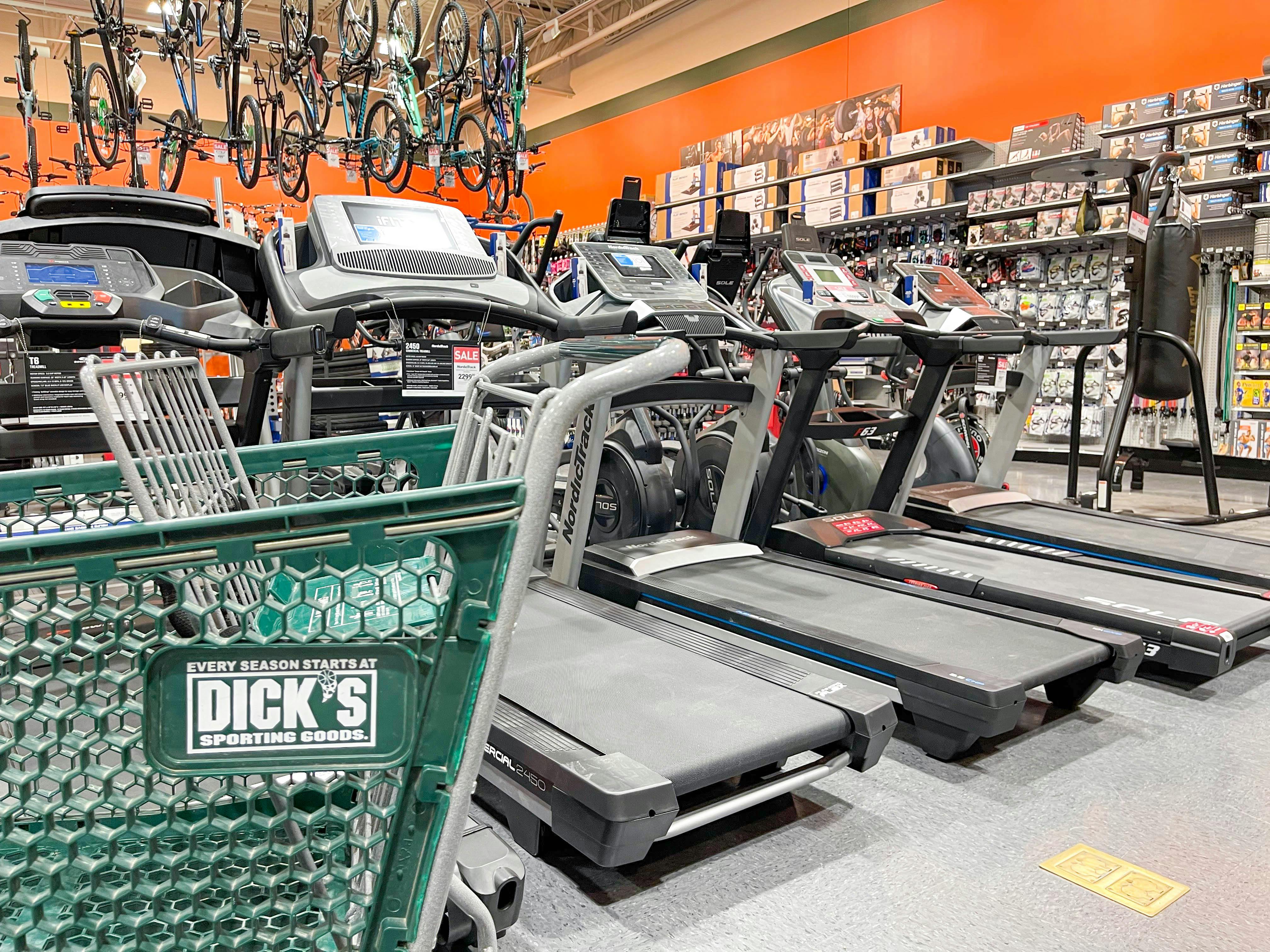 dicks cart in front of treadmills