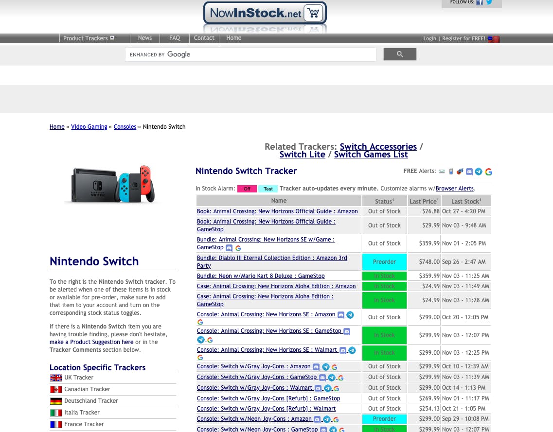 nintendo switch in stock tracker