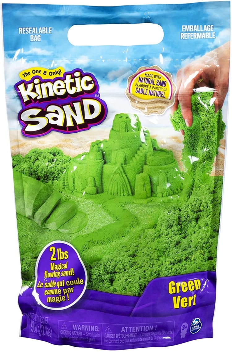 A 2lb bag of green Kinetic Sand as shown on Amazon.