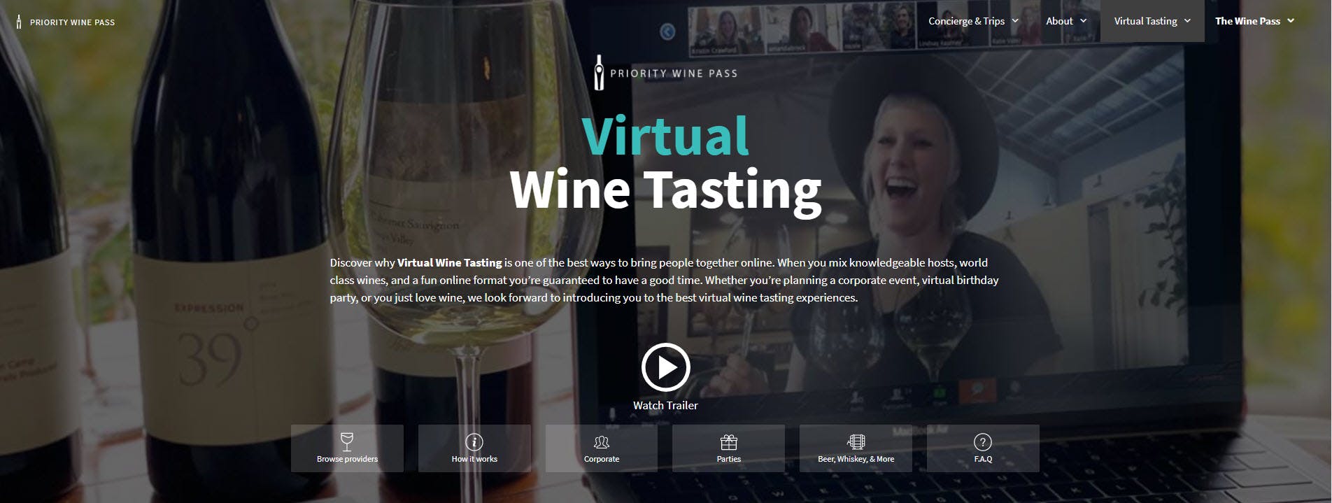 Priority Wine Pass website screenshot.