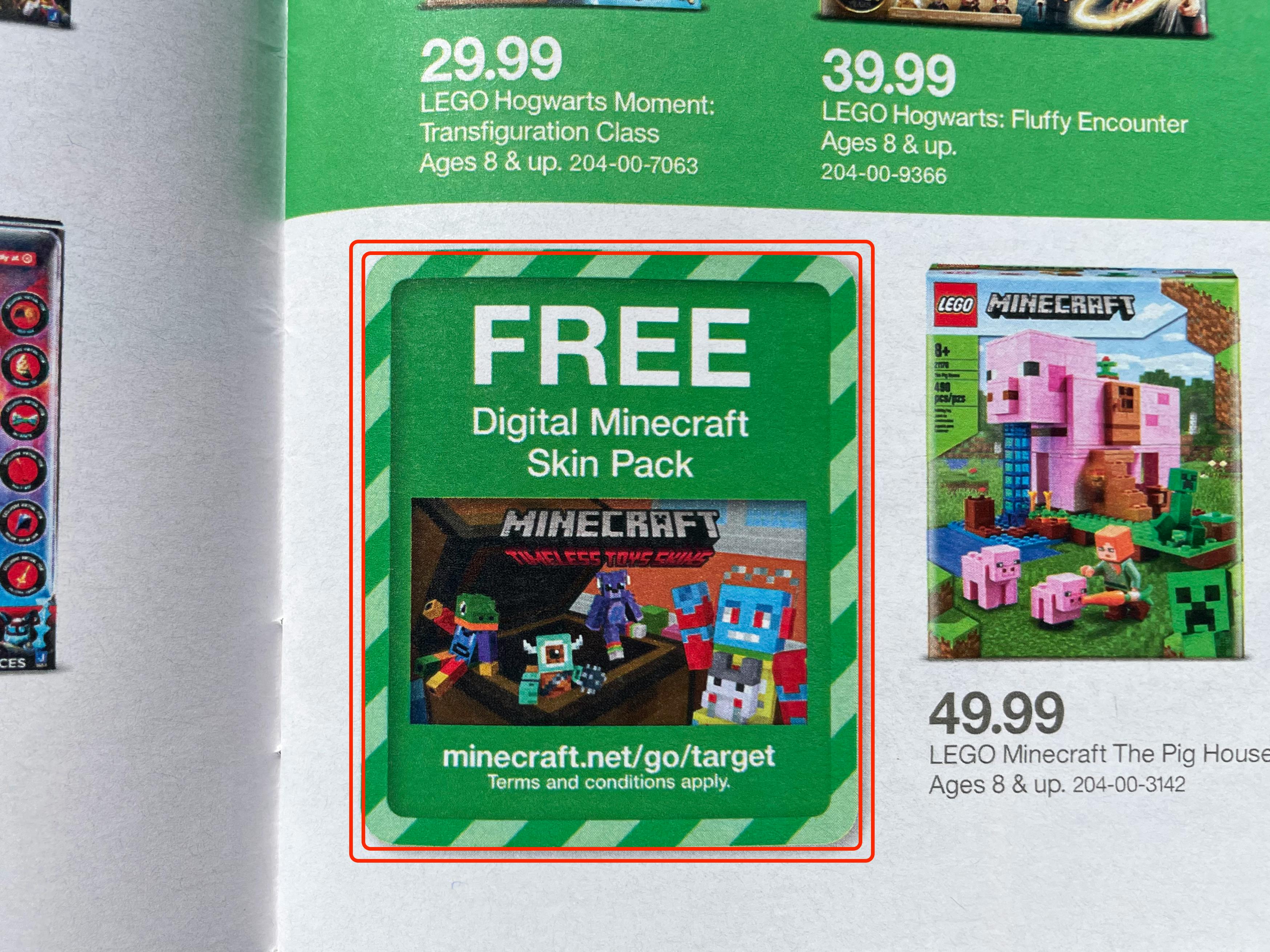 A close up of a free Minecraft code in the Target toy book