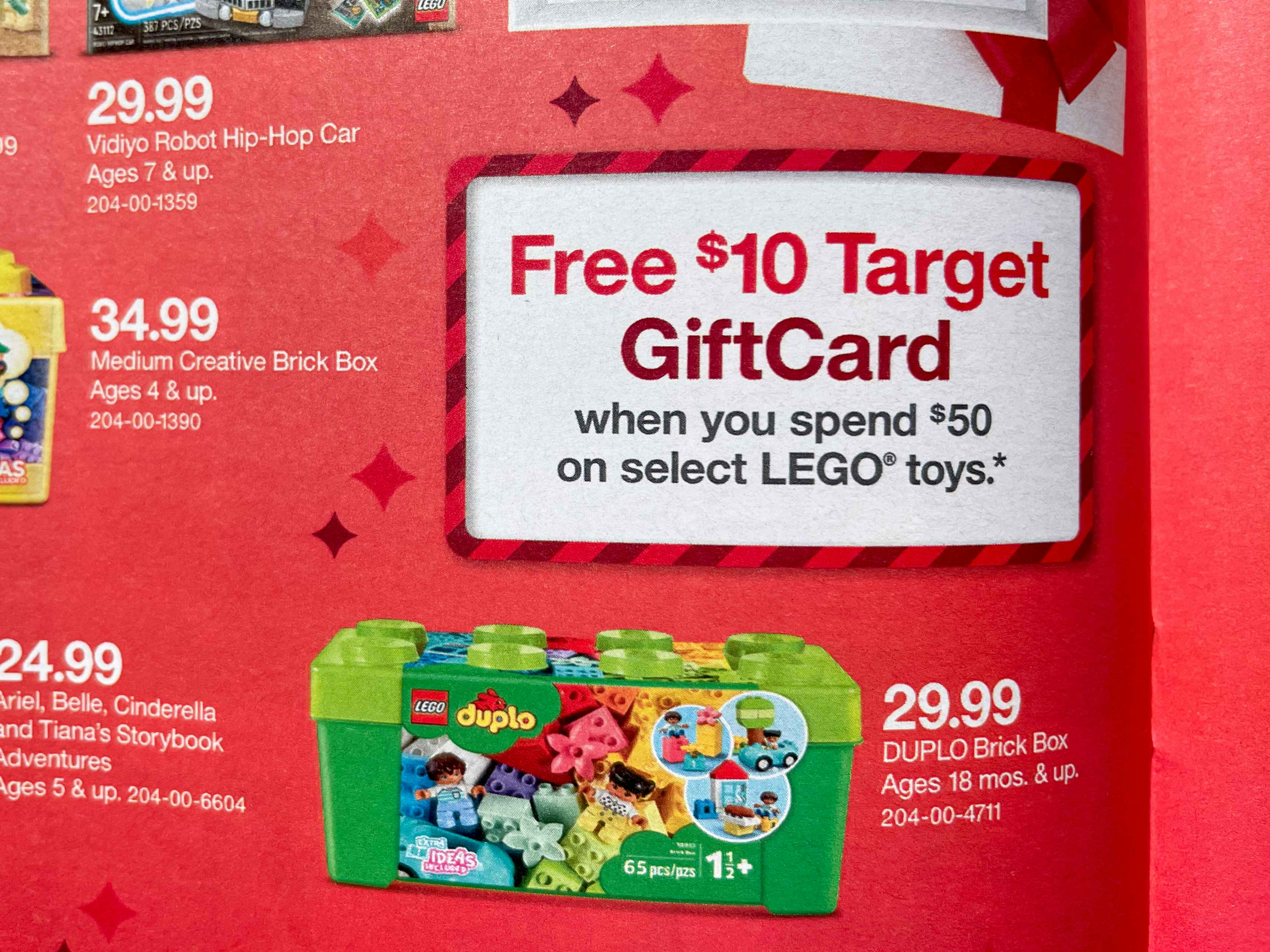 A close up of the free $10 free target gift card offer in the Target Toy Book