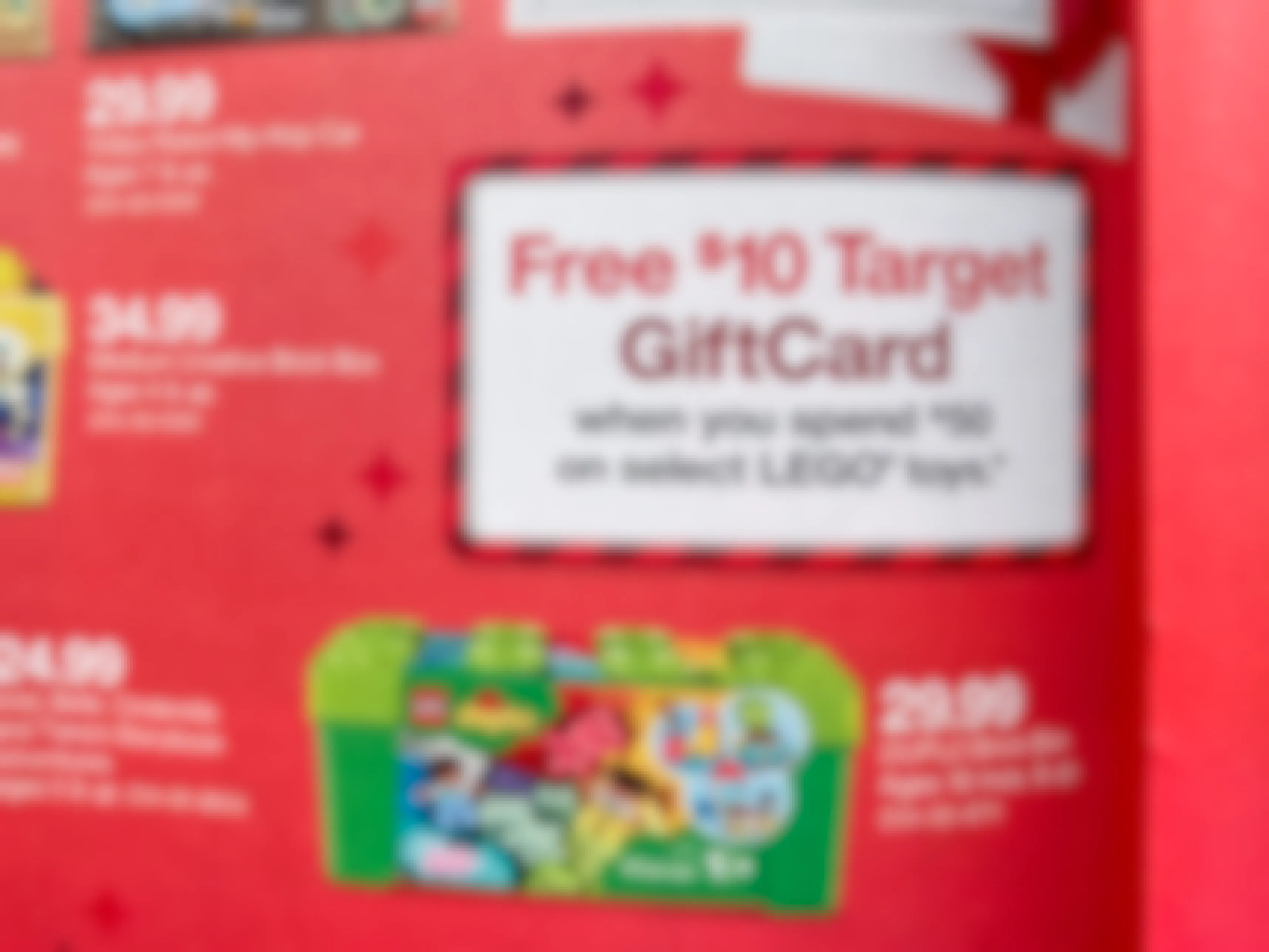 A close up of the free $10 free target gift card offer in the Target Toy Book
