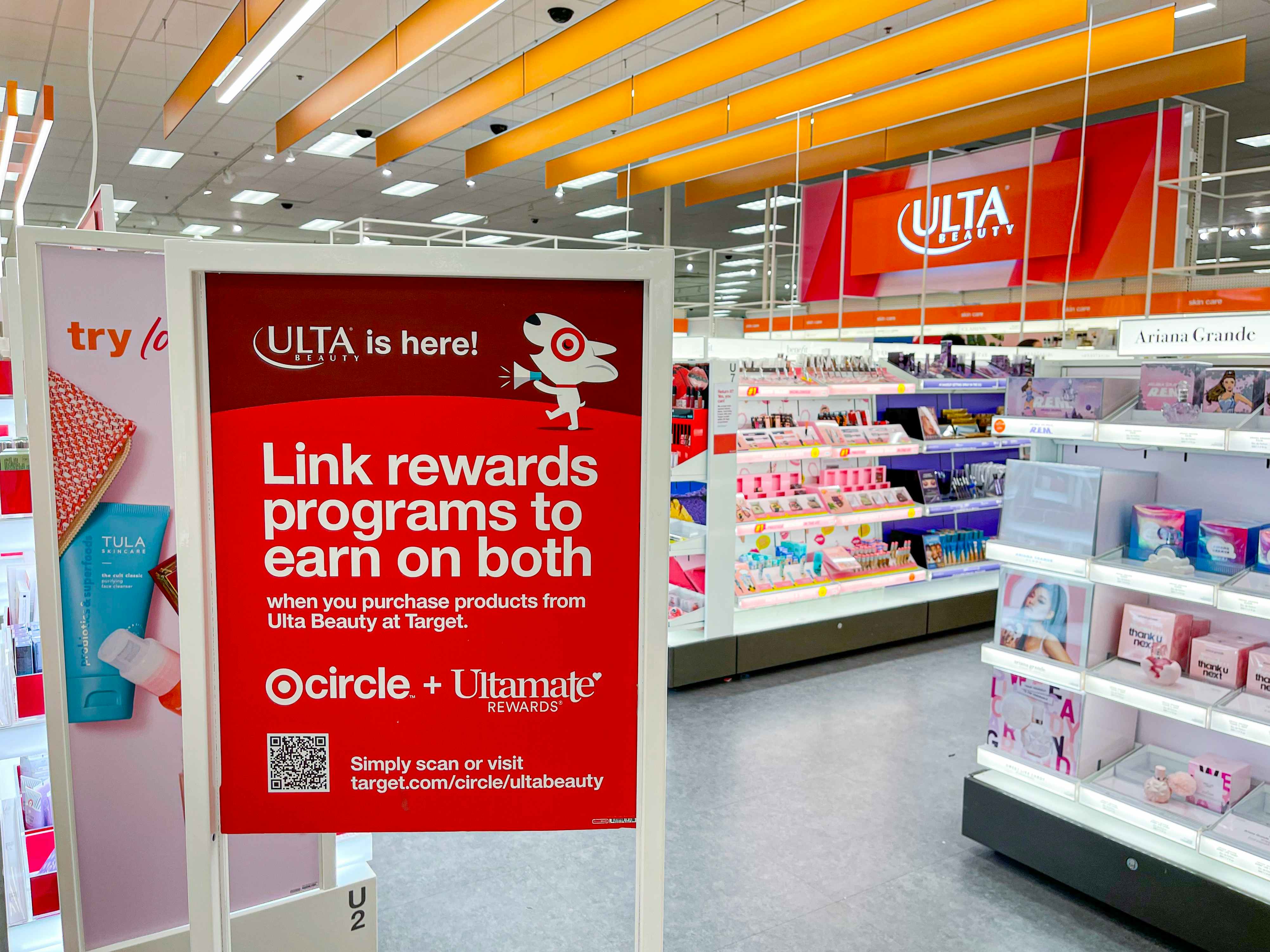 ulta and target rewards sign inside ulta inside of a target