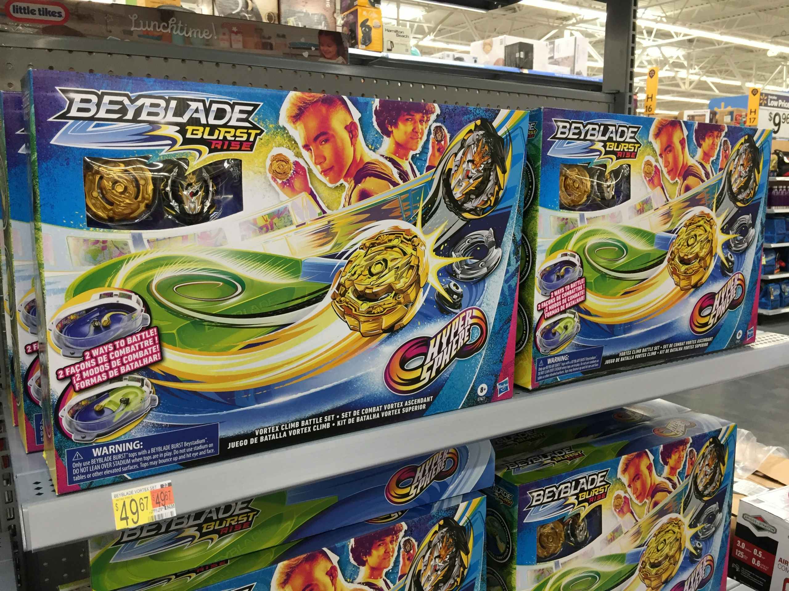 beyblade burst rise toys on a walmart shelf