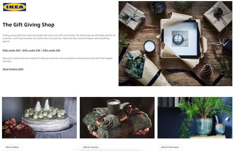 IKEA holiday gift guide webpage screenshot