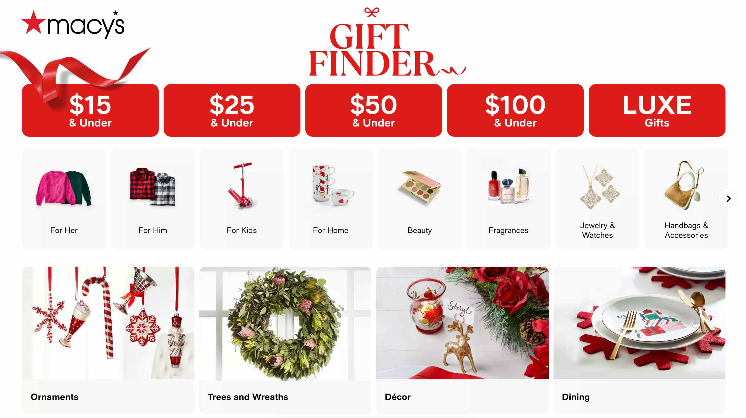 Macy's holiday gift guide webpage screenshot