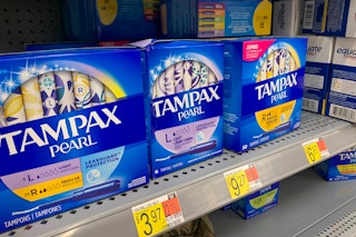 Tampax on the shelf in walmart