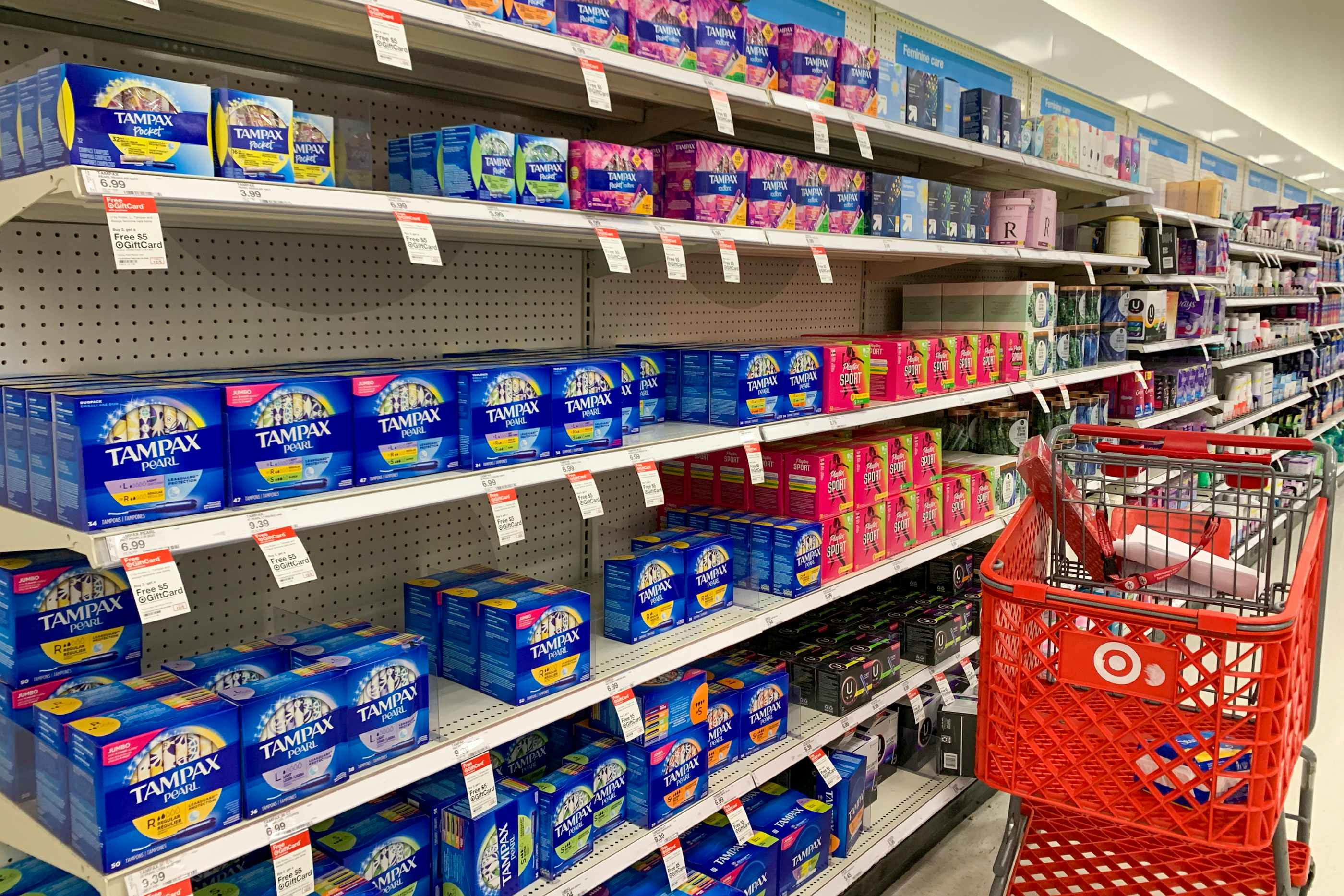 Tampons and pads aisle in target