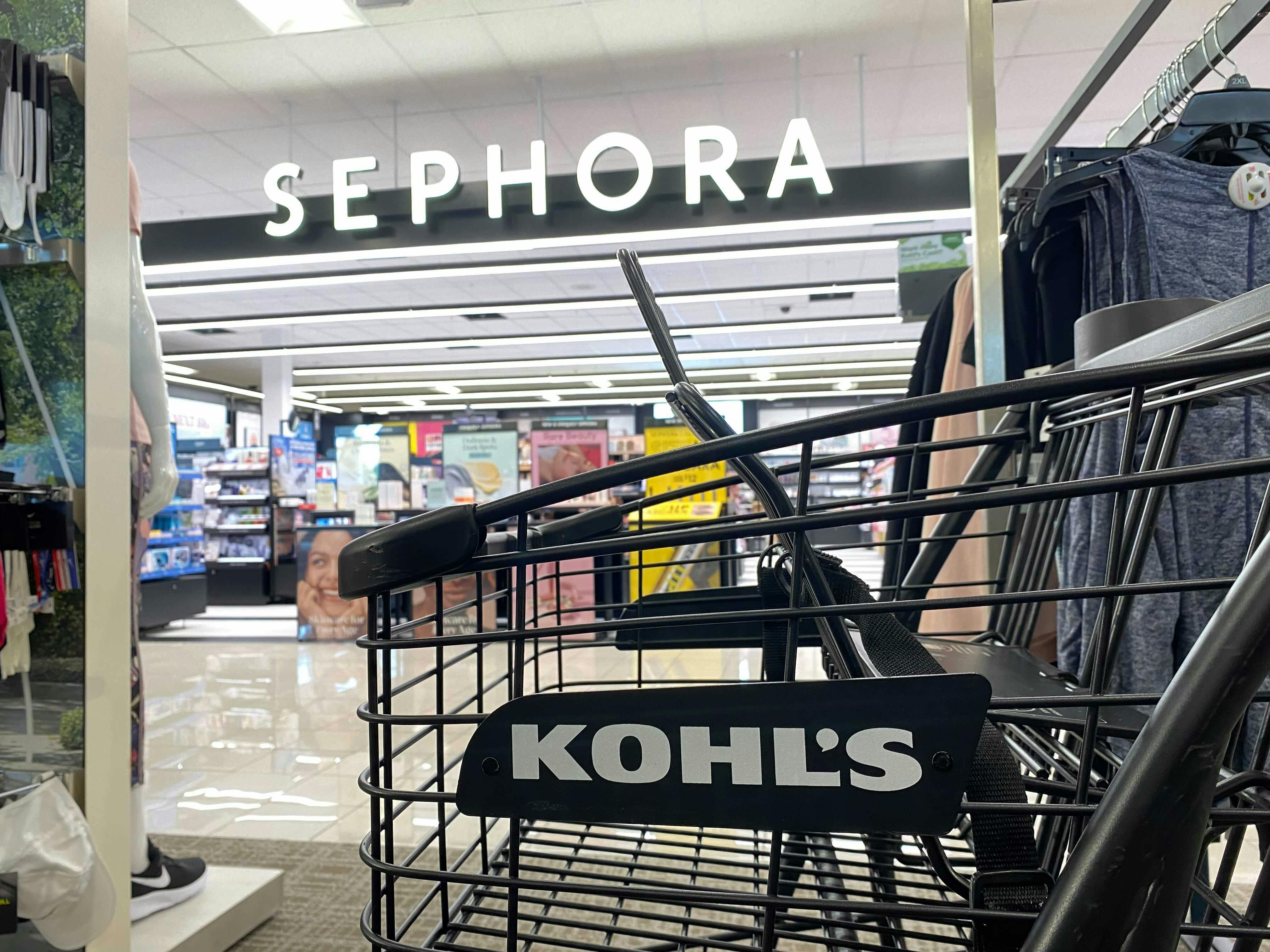 kohls cart in front of sephora sign in kohls