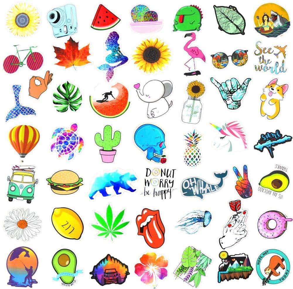 stocking stuffers under $5 - assorted styles of stickers from a waterproof sticker pack