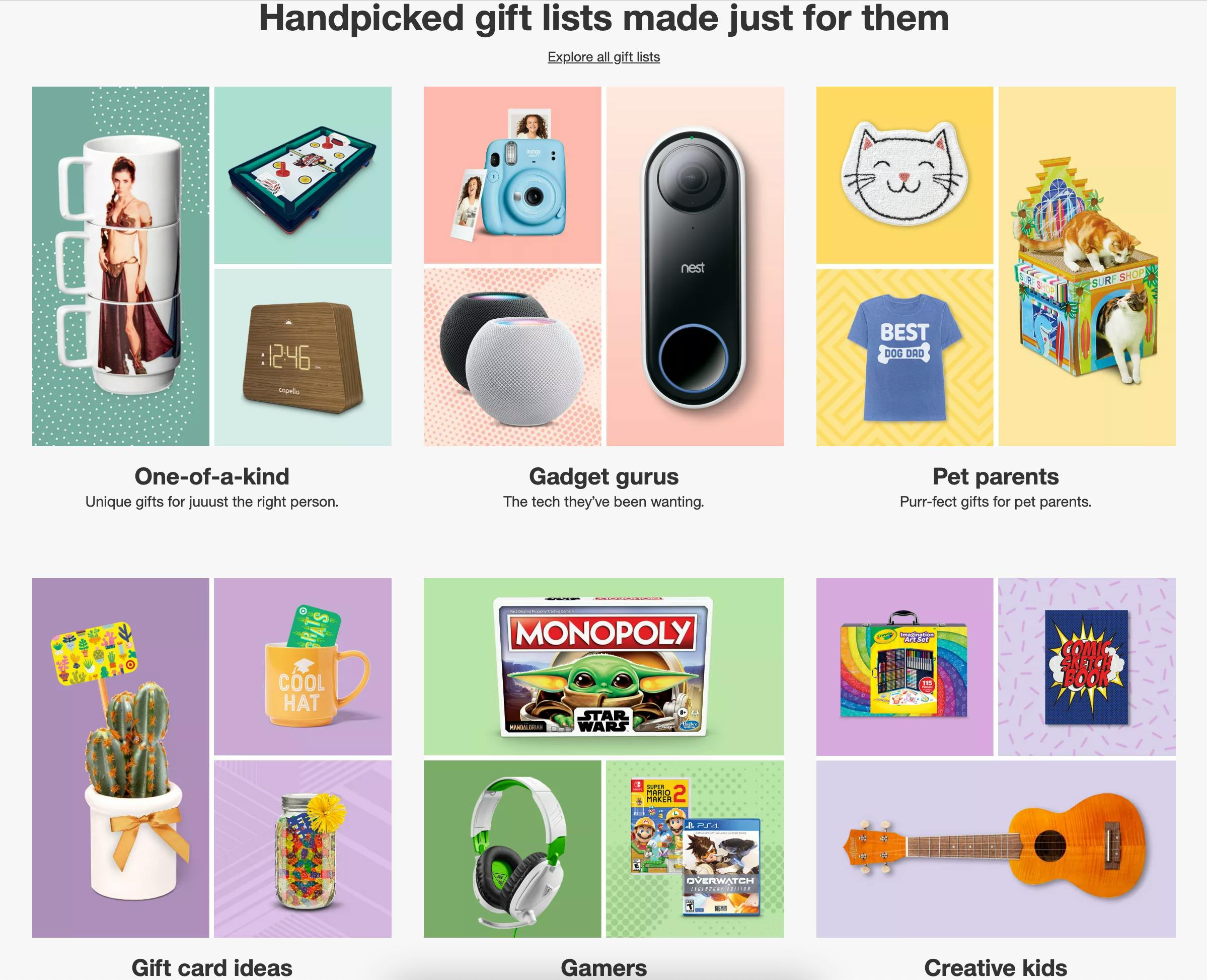 Target holiday gift guide webpage screenshot