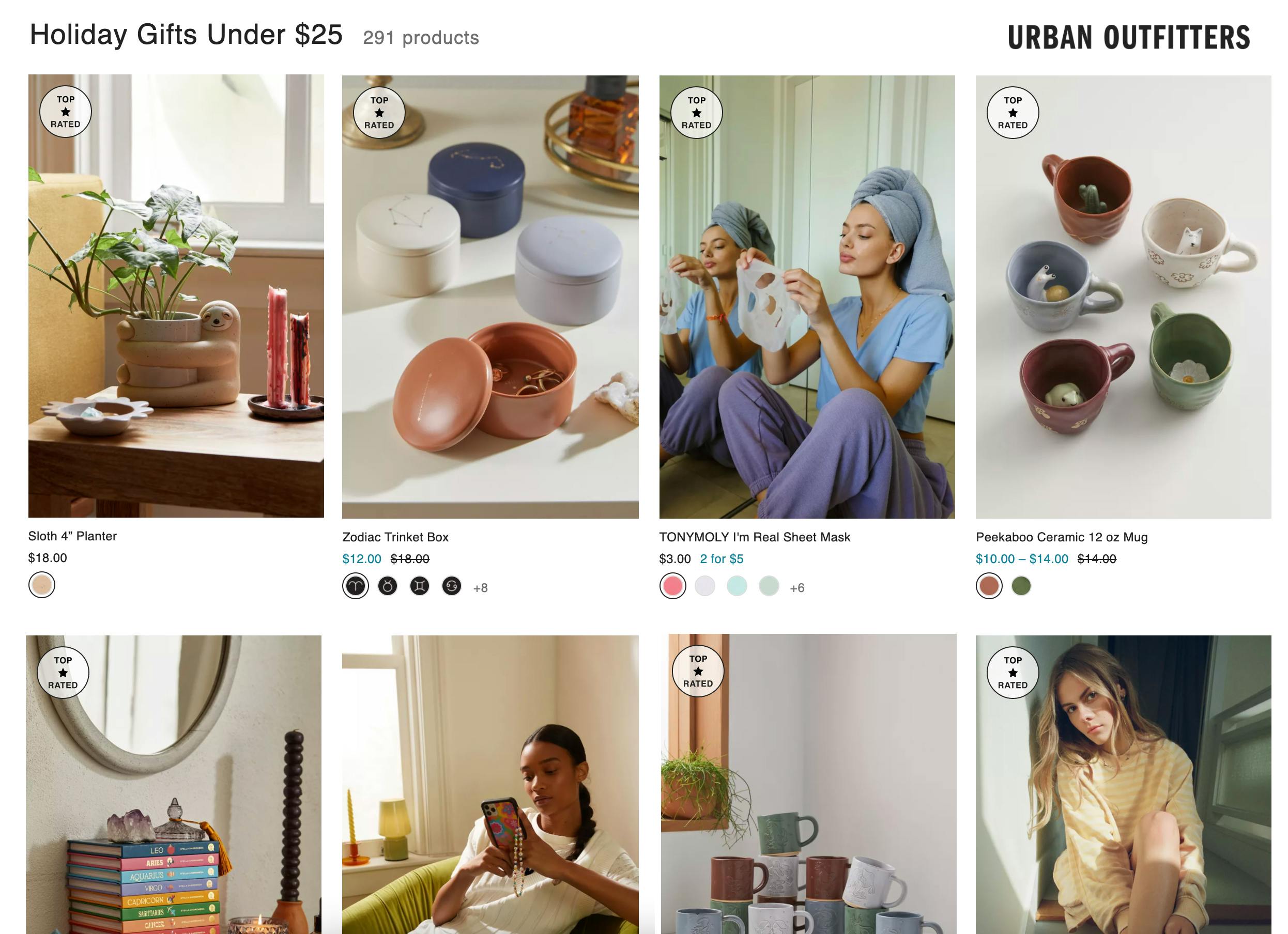 Urban Outfitters holiday gift guide webpage screenshot