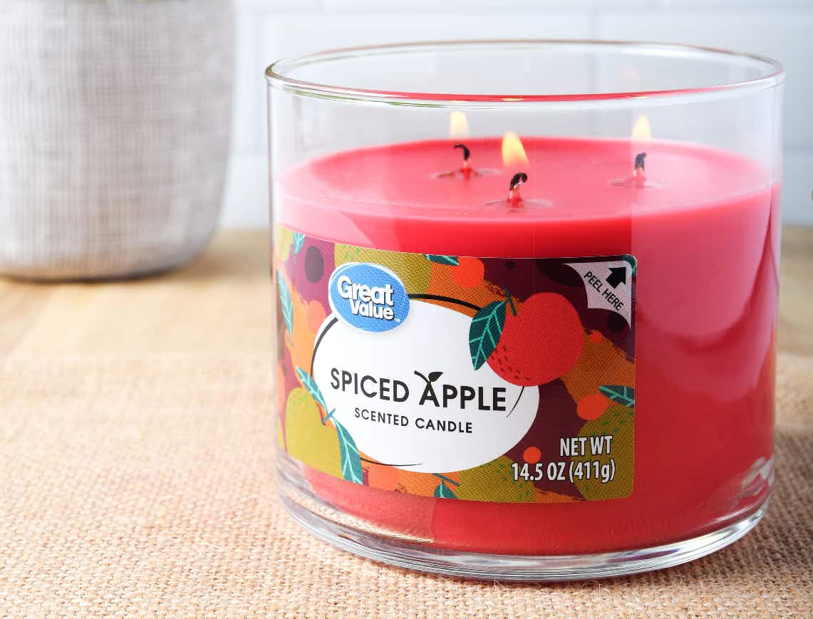 A Great Value Spiced Apple scented candle