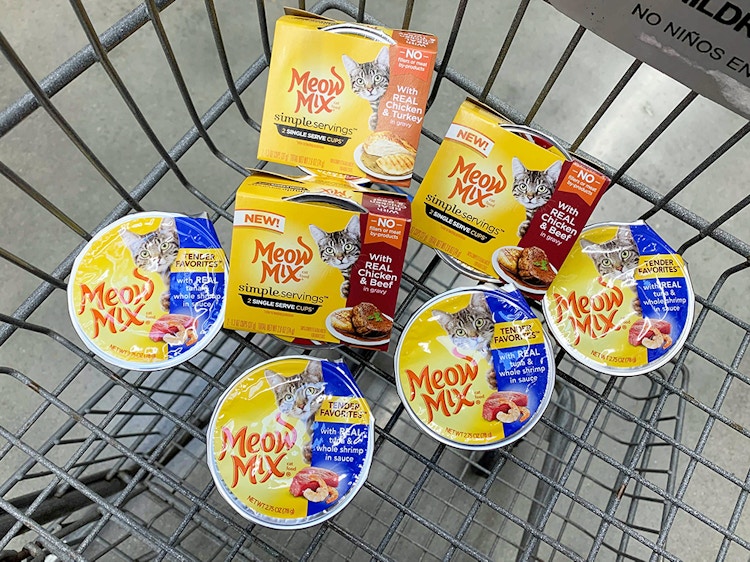 meow mix tender favorites and simple servings wet cat food in cart