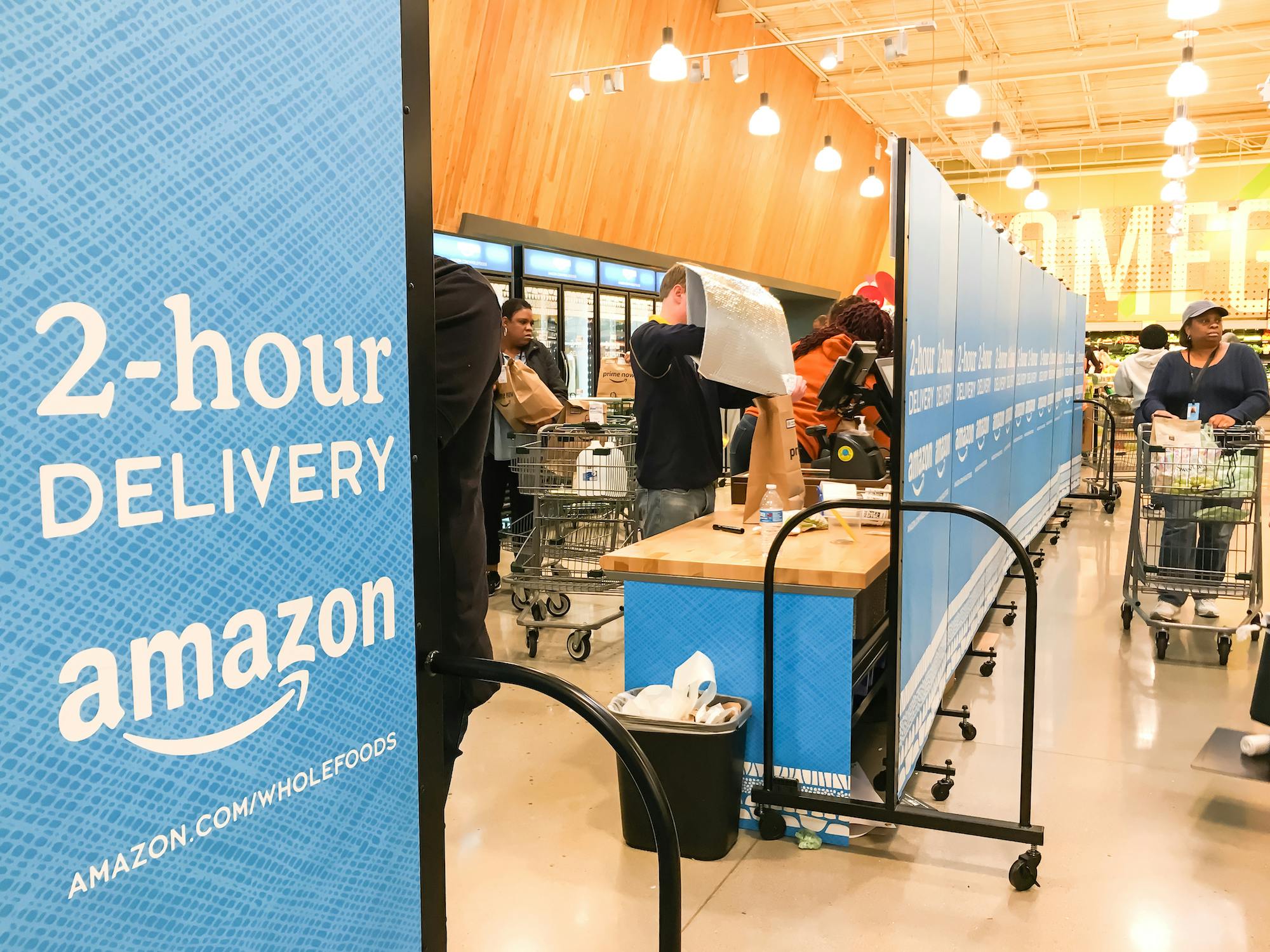 2-hour delivery for amazon delivery sign at Whole Foods