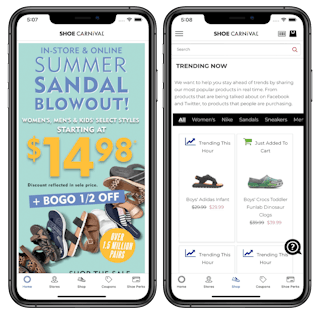 Screenshots of Shoe Carnival app