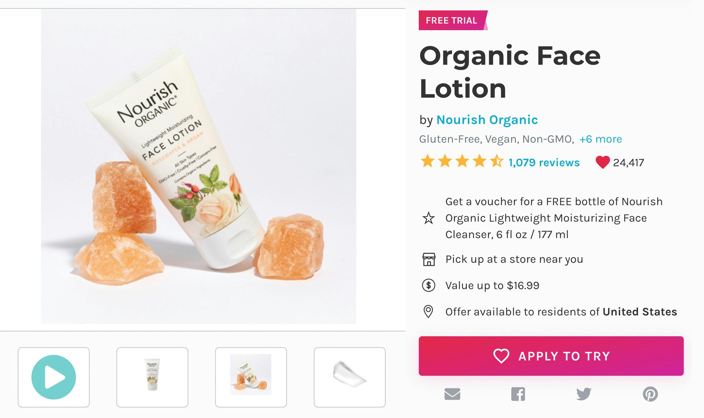 Organic face lotion screenshot 