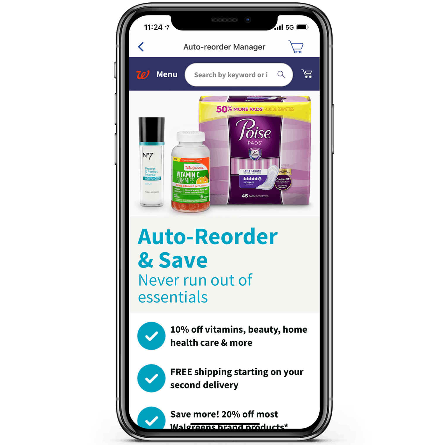 Walgreens auto-reorder info in the app.